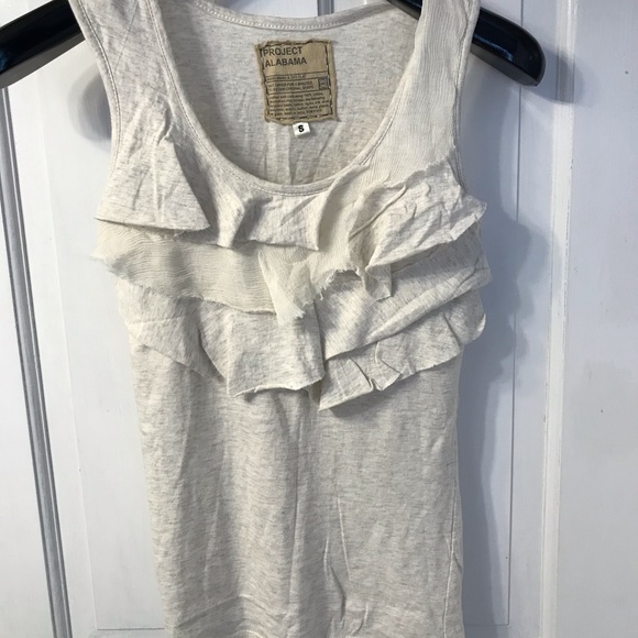 Project Alabama ruffled gauze tank top S heathered oatmeal/gray - Picture 2 of 4